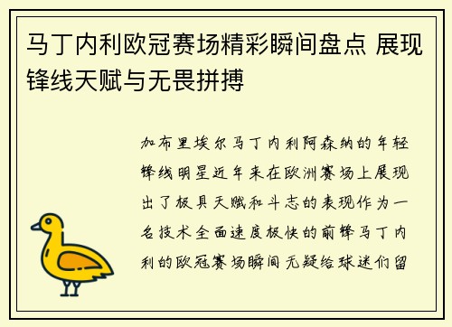 马丁内利欧冠赛场精彩瞬间盘点 展现锋线天赋与无畏拼搏 马丁内利欧冠赛场精彩瞬间盘点 展现锋线天赋与无畏拼搏