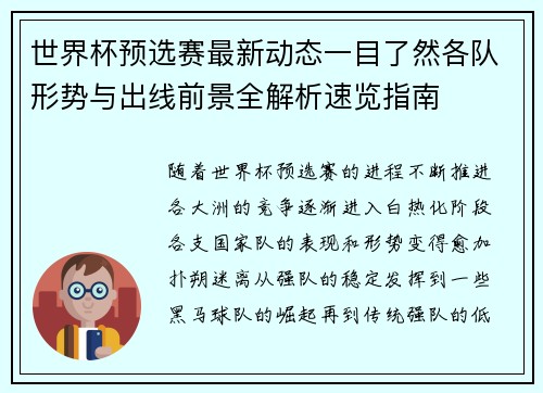 世界杯预选赛最新动态一目了然各队形势与出线前景全解析速览指南
